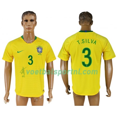 Brazilië Thiago Silva 14 Thuis Shirt WK voetbal 2018